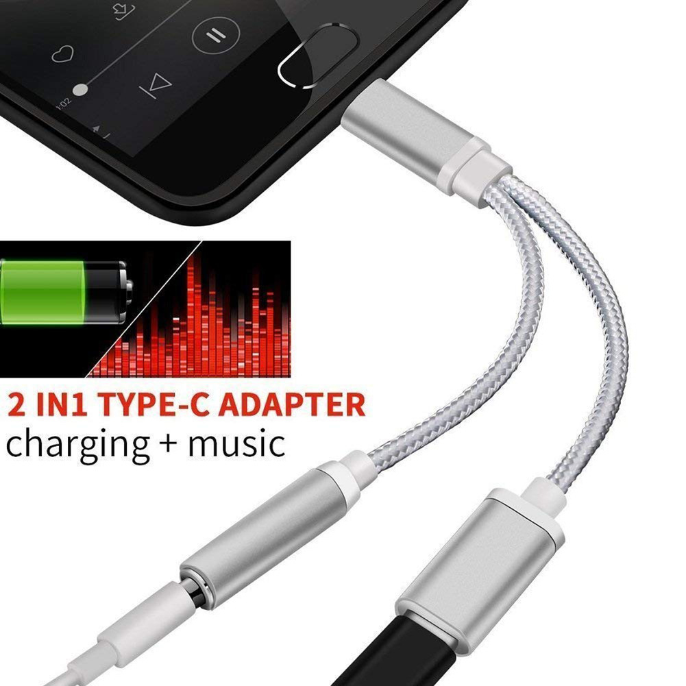 Type-c audio adapter TYPE-C to 3.5 earphone listening and charging two-in-one braided adapter cable