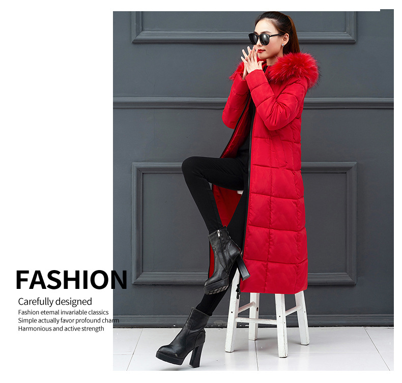 Cotton women autumn and winter New Korean version of the extended knee Warm jacket cotton suit female plus size loose solid color fur collar cotton jack_voghion.com
