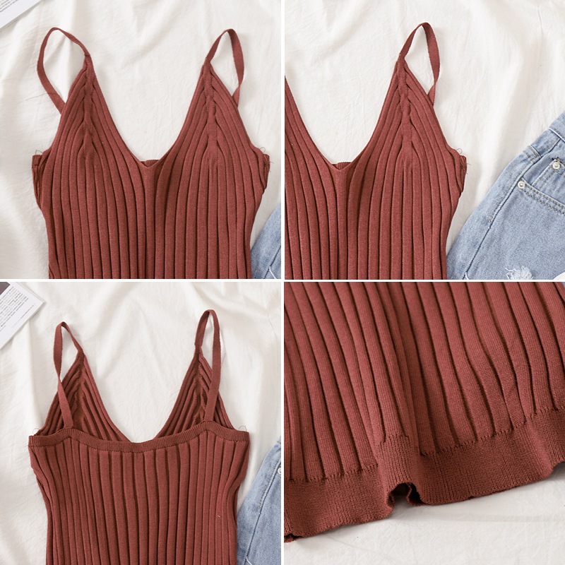 2023 Summer New Korean Style Sexy Spice Girl Tight Knitted Camisole Women's Outer Wear Base Shirt Top