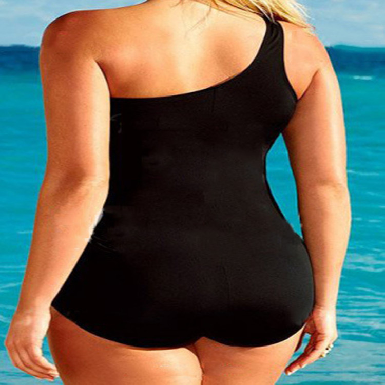 Spot supply 2022 European and American style sexy fat people large size swimwear black one-shoulder one-piece swimsuit women Wholesale