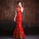 Bridal wedding toast dress red welcome cheongsam fishtail stage performance chorus dress etiquette dress long
