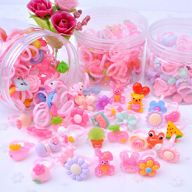 Hot sale canned boxed children's cartoon frosted ring resin acrylic ring kindergarten small gift wholesale
