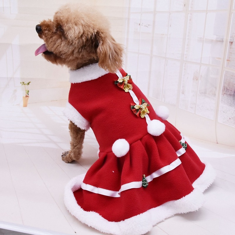 肥厚両面フリース赤いリボンベルペットクリスマスドレス新しい秋/冬の犬服|undefined