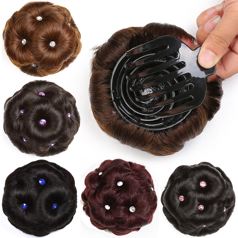 Diamond-embedded nine flower clip wig flower brace bridal hair accessories comb hair bun ball head wig hair Bud