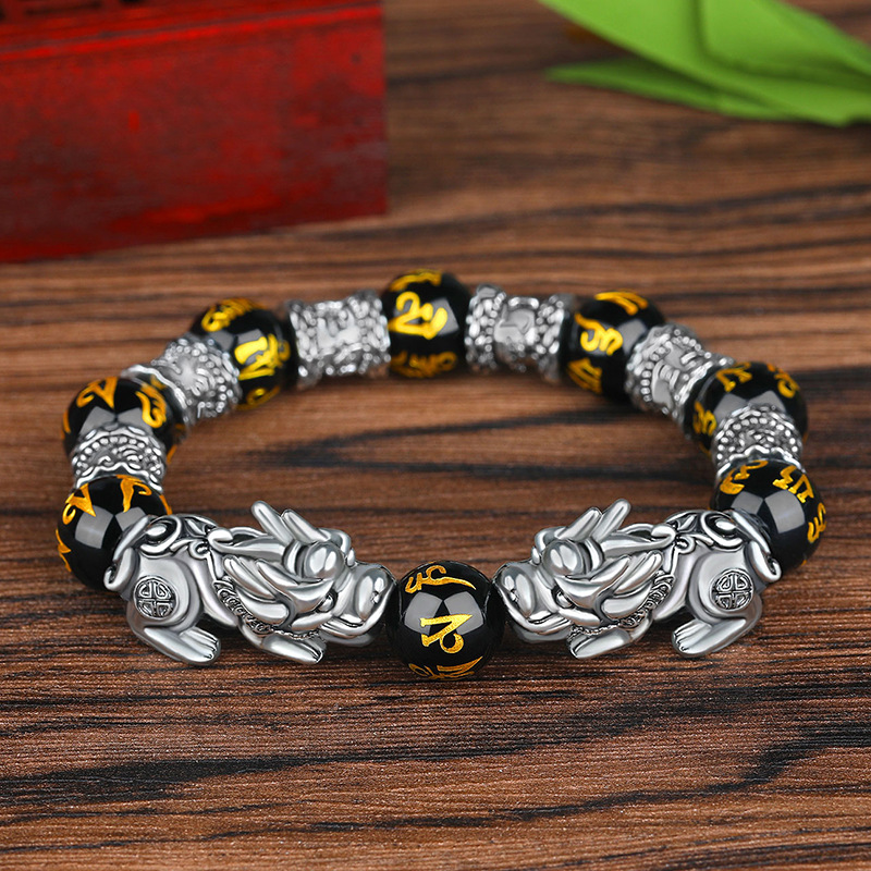 Bracciale unisex in argento sterling coraggioso, retro in argento tailandese, perline mantra a sei caratteri, gioielli, fortuna_voghion.com