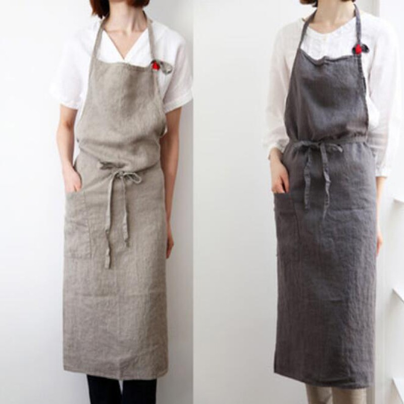 Linen cotton and linen apron Korean version of Japanese floral painting apron embroidered foreign trade cross-border gift fashion apron