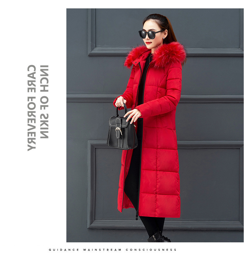 Cotton women autumn and winter New Korean version of the extended knee Warm jacket cotton suit female plus size loose solid color fur collar cotton jack_voghion.com