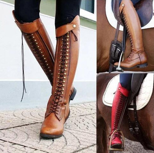 Fashion retro rivet lace-up foreign trade over-the-knee boots Amazon Wish foreign trade women's boots plus size 34-43 cross-border