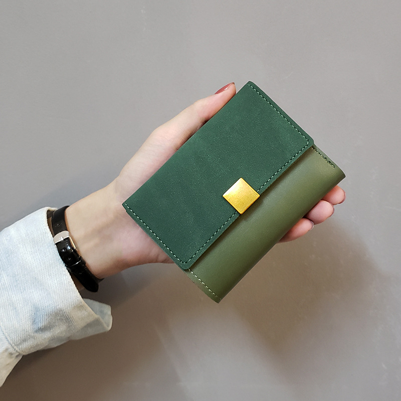 2018 New Korean style small wallet women's short ins frosted stitching versatile folding mini retro coin purse card