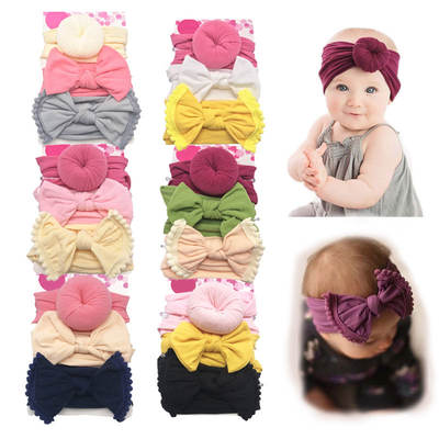 New baby hair band children's nylon bow lace headband three-piece suit baby elastic hair accessories