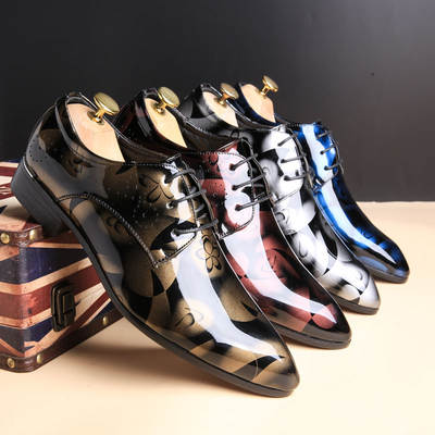 Spring and Autumn new bright leather lace-up men's shoes British business leather shoes men's casual plus size men's shoes pointed leather shoes wholesale