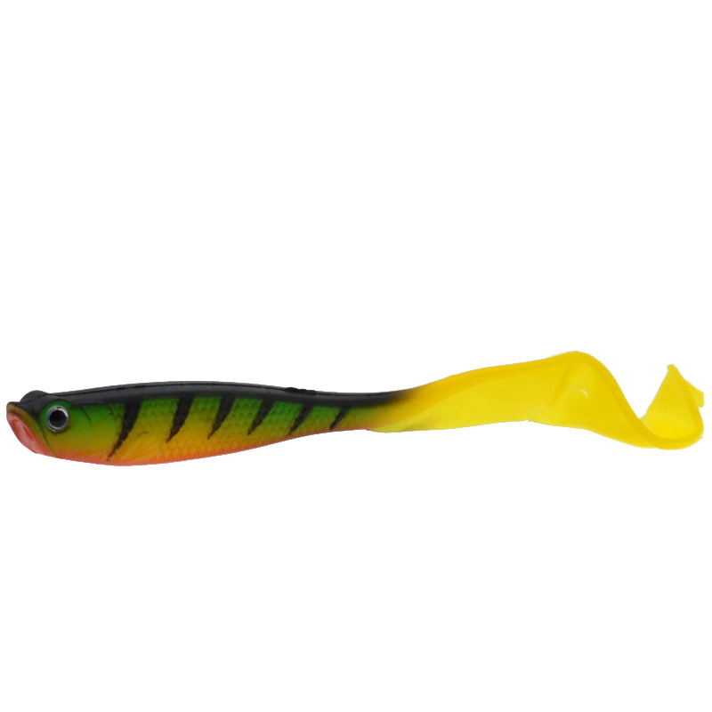 Open belly fish long coil tail soft bait Luya bait green leopard print fake bait empty freshwater fishing gear proposed bait