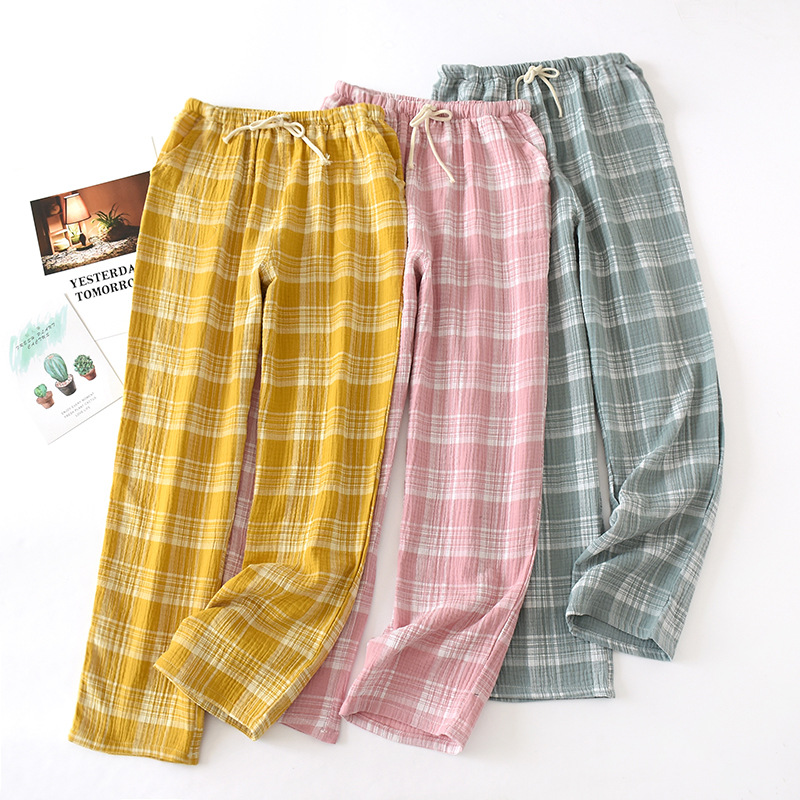 2023 spring and autumn Plaid crepe loose pants men's pajama pants 6 colors simple loose couple home pants