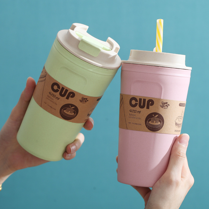 Foreign trade hot bamboo fiber coffee cup with lid creative handy cup student plastic cup wholesale printing logo