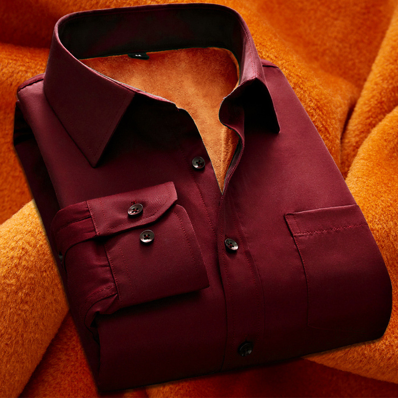 Autumn and Winter New Fleece-lined Thickened Men's Solid Color Shirt Foreign Trade Business Casual Fleece-lined Warm Long-sleeved Slim-fit Shirt