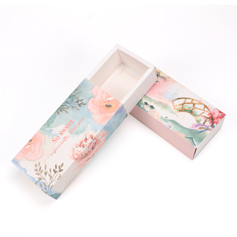 Pink blue flower set box snowflake crisp nougat drawer box moon cake gift box factory outlet