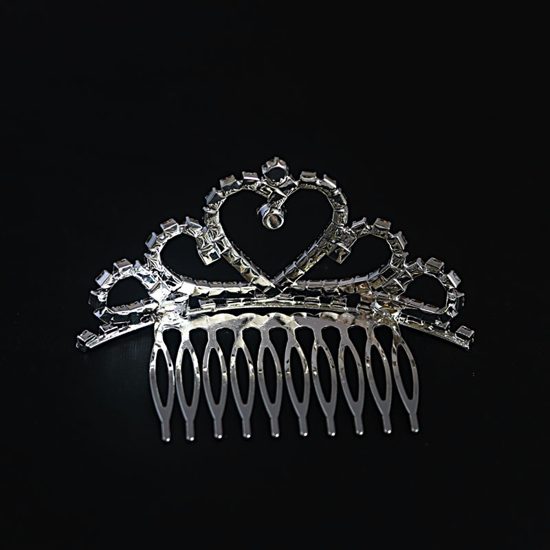 Special offer wholesale rhinestone peach heart girl hair accessories comb simple atmospheric heart-shaped silver plated birthday baby hair accessories