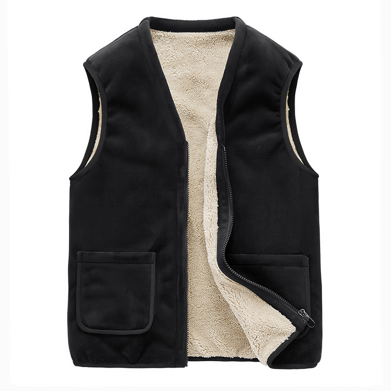 2019 autumn new middle-aged and elderly vest men's plus velvet padded lamb velvet waistcoat Silver Fox velvet grandpa coat