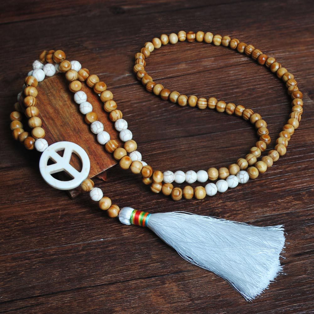 temu hot selling handmade string wooden bead necklace women's cross turquoise long tassel sweater chain cross-border jewelry wholesale