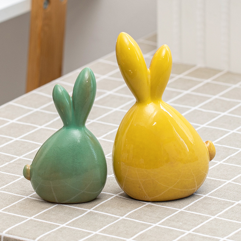 New Chinese Style Ceramic Decoration Modern Simple Living Room TV Cabinet Home Furnishing Soft Decorations Long Ears Rabbit Decoration