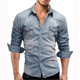Foreign Trade Cross-border New Men's Long-sleeved Shirt European and American Style Youth Casual Solid Color Stitching Men's Denim Shirt for Men