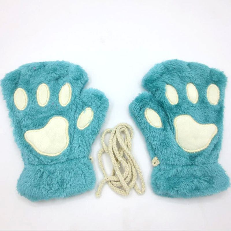 Winter Half-Finger Gloves Female Cat Cartoon Bear Paw Student Exposure Cat Claw Thickened Fluff Neck Warm Gloves