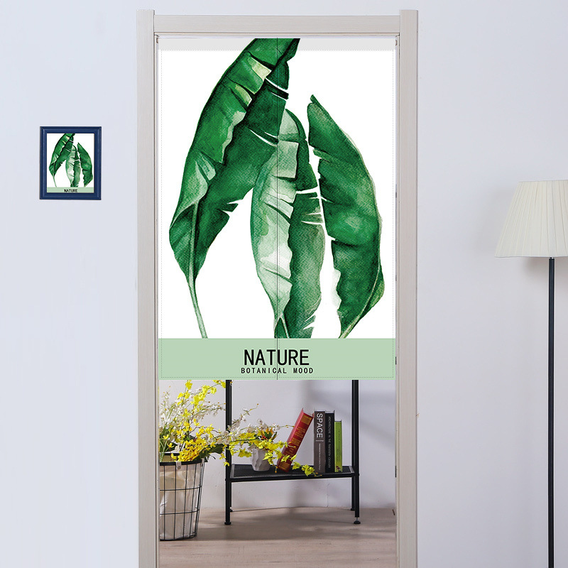 Green Plant Cartoon ins Cotton and Linen Printing Dressing Room Fabric Door Curtain 2-piece Partition Curtain Japanese Door Curtain