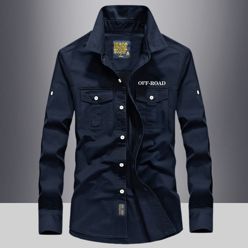 Long Sleeve Shirt Men's Spring and Autumn Casual Men's Pure Cotton Large Size Loose Solid Color Work Shirt Spring Youth Top