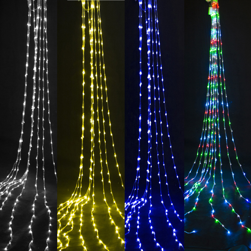 LED running water curtain lights holiday decoration wedding room layout romantic lights string net red waterfall leather line lights