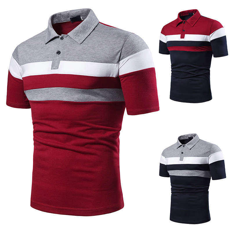 Men's Short-sleeved T-shirt Chest Three Stripes Color Matching Fashion Matching Cross-border Men's Lapel Short-sleeved POLO B36