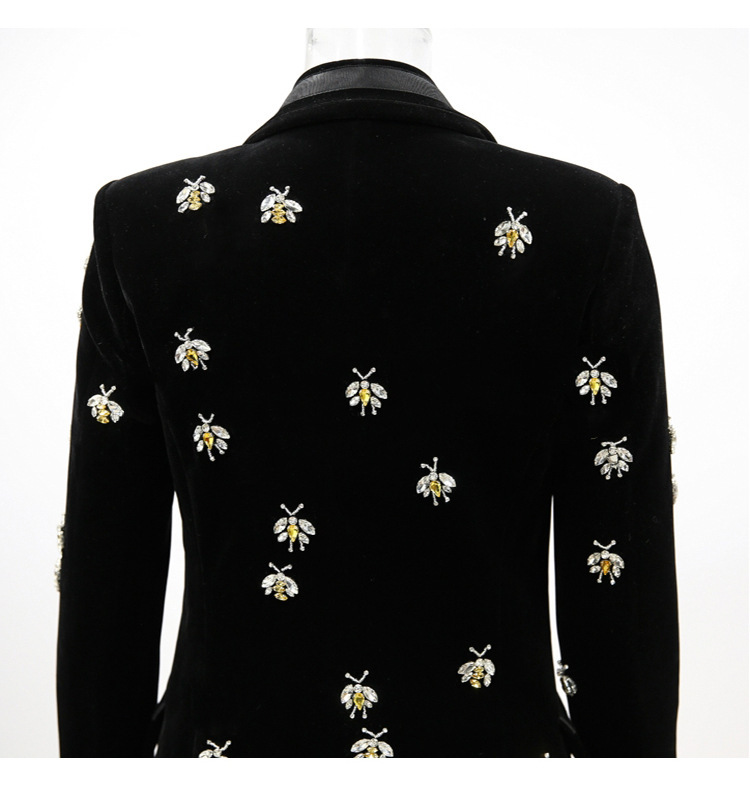 Spot 2024 spring and autumn new fashion velvet fabric bee beaded heavy industry long suit jacket women_voghion.com