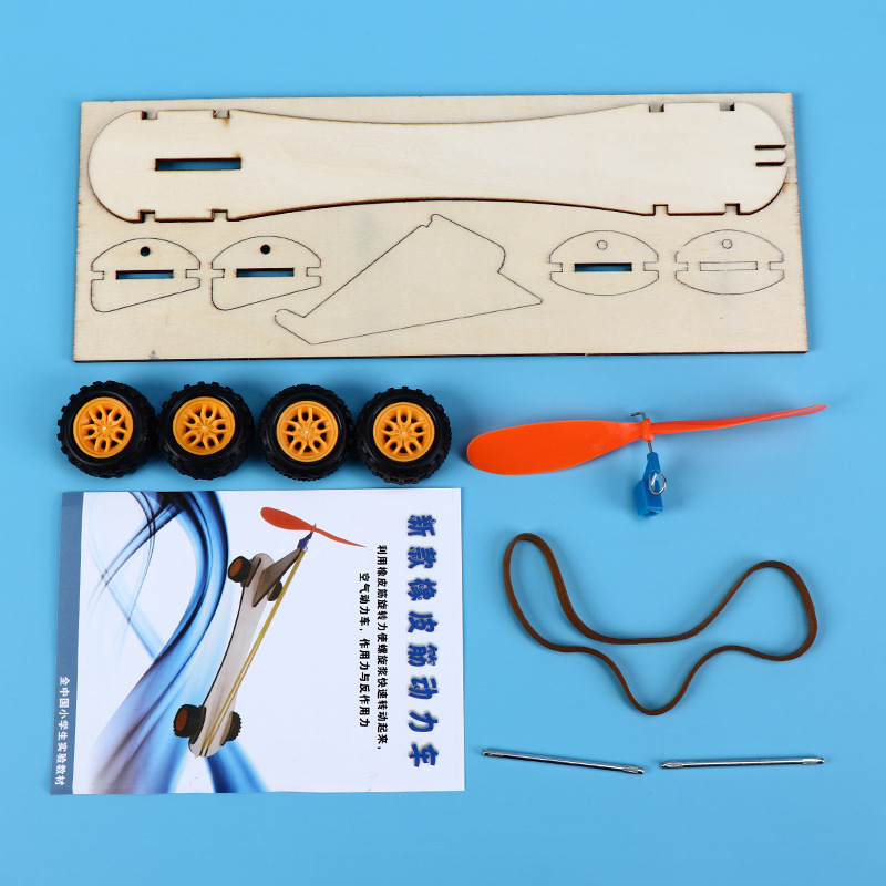 Science and Technology small production rubber band power car puzzle assembly scientific experiment air power car popular science model model