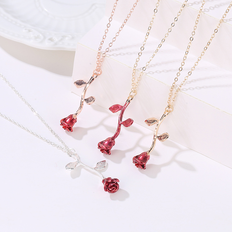 Fashion drop oil rose Joker clavicle chain temperament necklace necklace Valentine's Day ladies small gifts wholesale