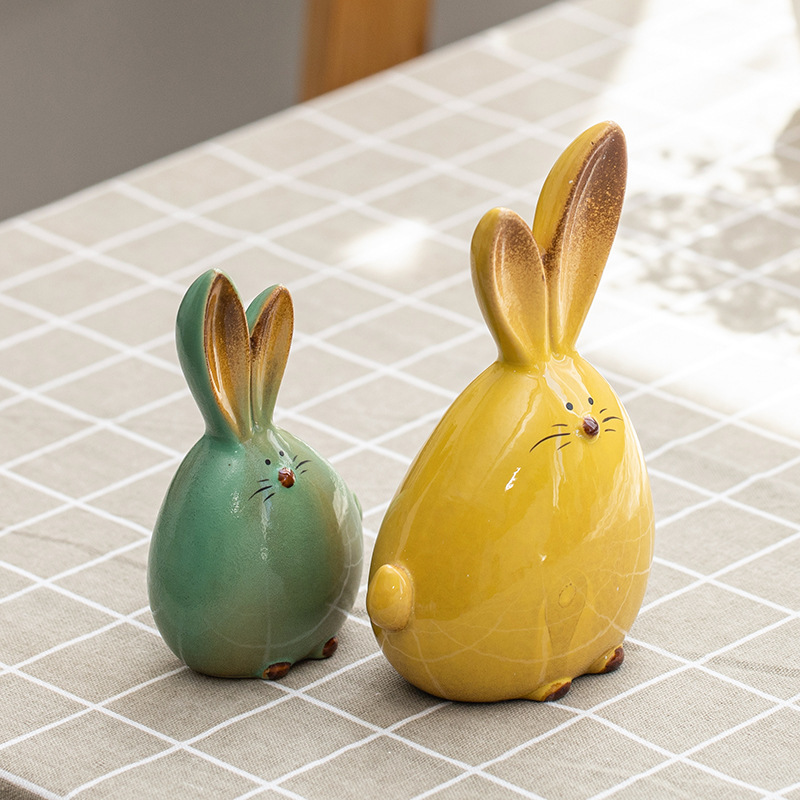 New Chinese Style Ceramic Decoration Modern Simple Living Room TV Cabinet Home Furnishing Soft Decorations Long Ears Rabbit Decoration
