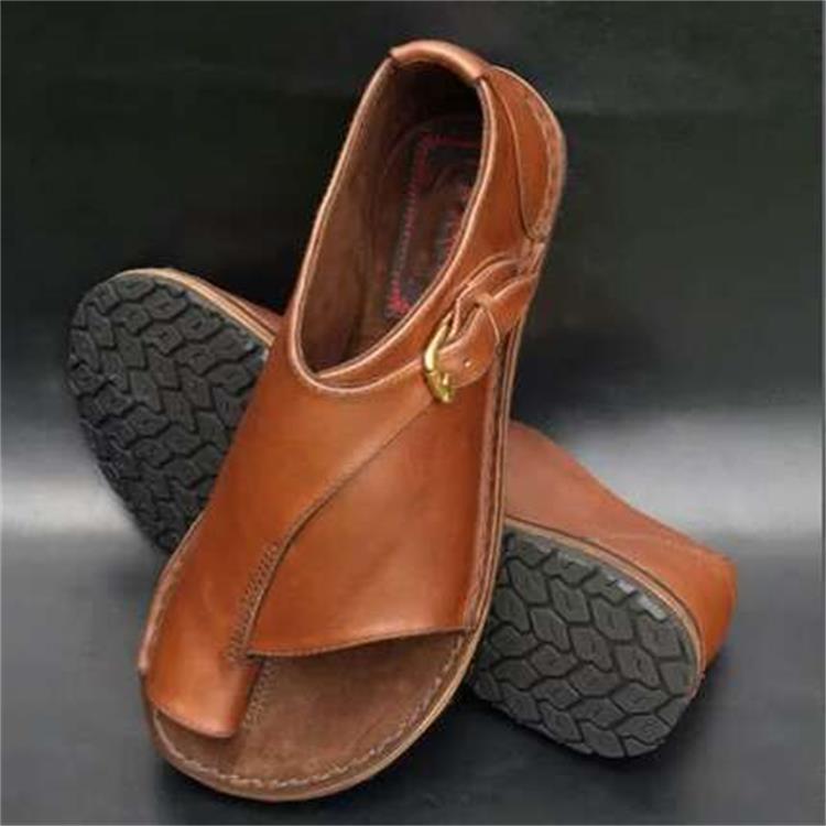 Amazon eaby popular women's shoes 2020 Summer new large size buckle toe flat casual sandals women Wholesale