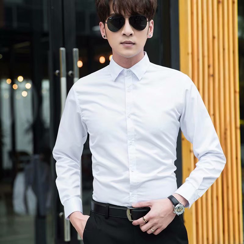 19 Foreign trade men and women can wear multi-color solid color long sleeve shirt business Korean slim casual dress generation hair