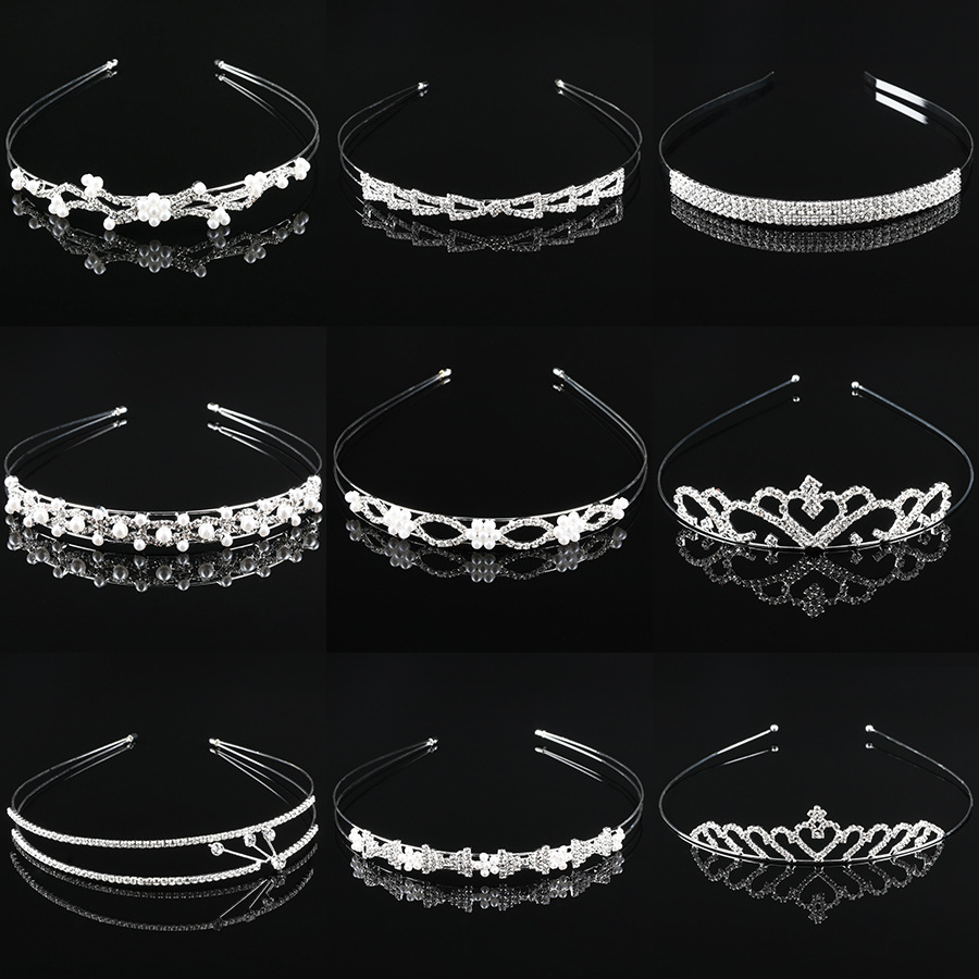 Japanese and Korean Bride Simple Shape Children's Headwear Handmade Pearl Rhinestone Sweet Hair Band All-match Diamond Crown Headband