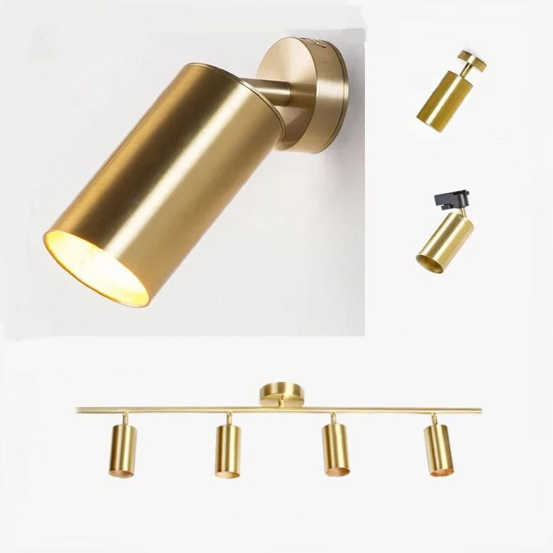 Nordic new retro copper LED track spotlight clothing background wall lighting GU10 open-mounted golden track light