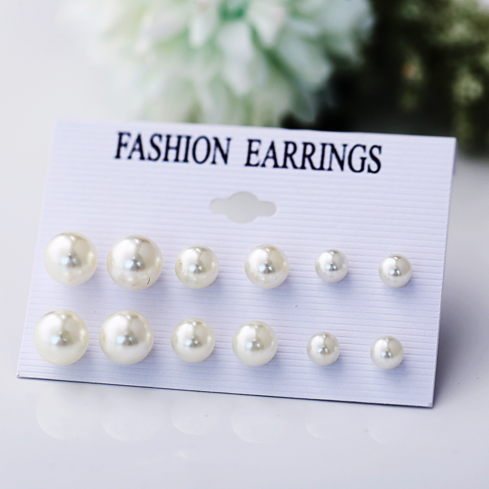 Europe and the United States cross-border new artificial Pearl Earrings Set 6 pairs of creative retro simple Baroque style earrings for women