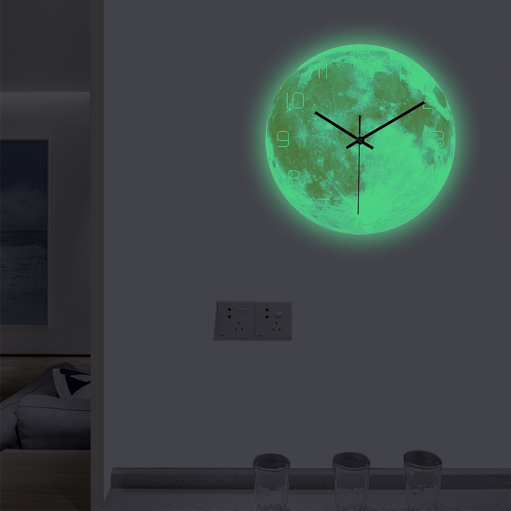 CC110-116 Luminous Colorful Moon Round Wall Clock Acrylic Silent Movement Bedroom Living Room Decorative Time Clock