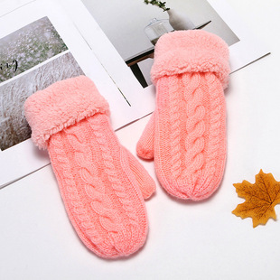 Factory direct women's knitted gloves plus velvet Padded mittens winter outdoor gloves wholesale