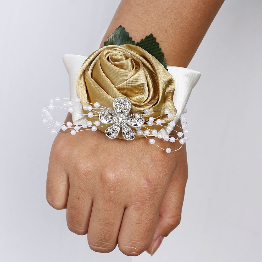 Rose roll leaves wrist flower wedding sisters group wrist flower rhinestone fabric wrist flower SW0677Y