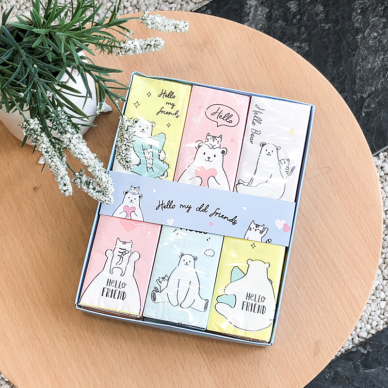 Colorful printed tissue creative handkerchief paper pouch portable cute portable cartoon scented napkin 12 packs