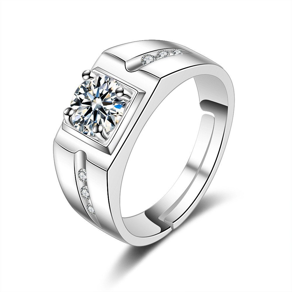 European and American Platinum Plated 18K Gold Diamond Large Men's Ring Wedding Couple Business Ring Group Inlaid Men's Diamond Ring