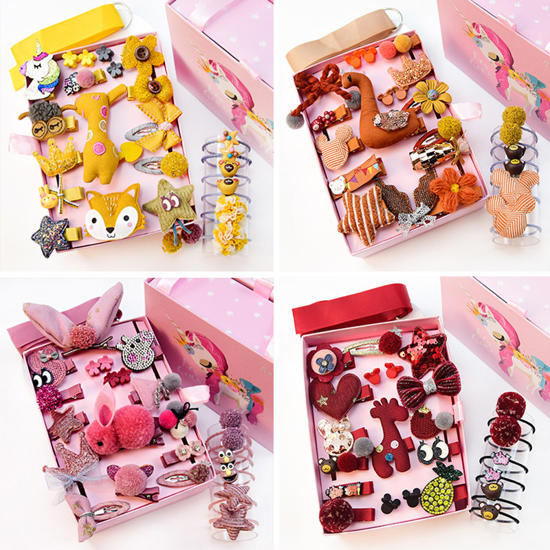 Rubber Band Hair Band Female Cartoon Korean Children's Little Girl Headwear Hair Accessories Hairpin Set Gift Box Birthday Gift