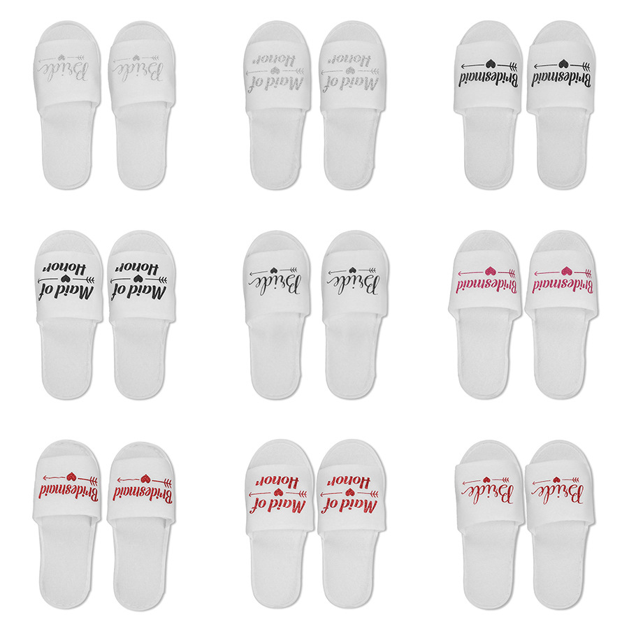 Wedding pajamas party slippers hotel room disposable supplies bride English letters glossy font shoes