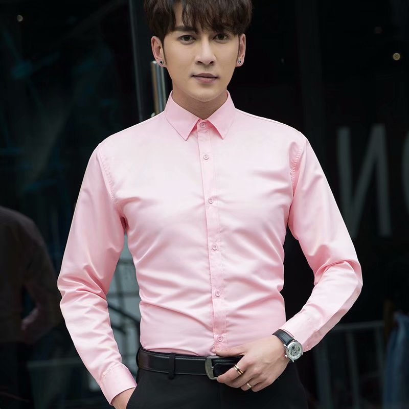 19 Foreign trade men and women can wear multi-color solid color long sleeve shirt business Korean slim casual dress generation hair
