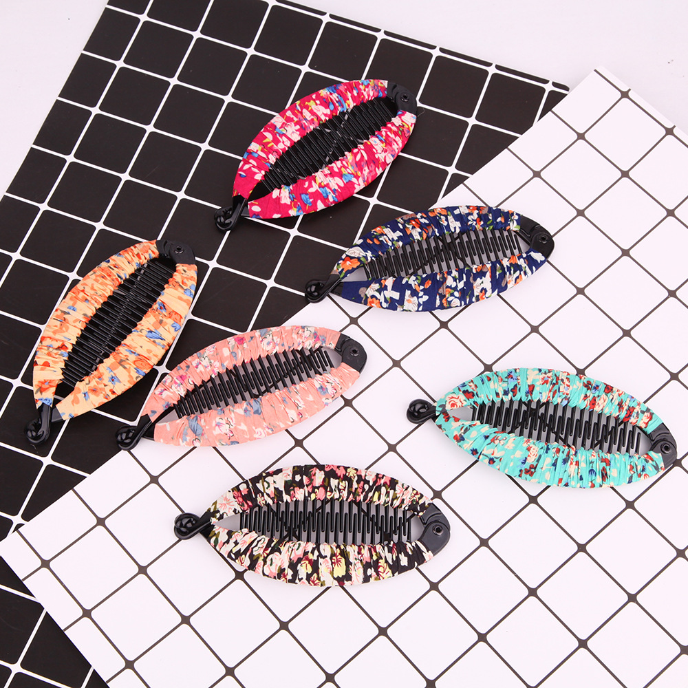 Korean Style Headwear Fabric Floral Pony Tail Hair Banana Clip Hairpin Vertical Clip Fish Tail Lentil Clip New Large Fish Clip