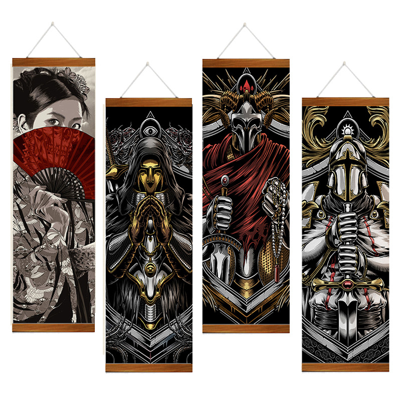 Ukiyo-e Iron Armor Mechanical Decorative Painting Japanese Restaurant Bar Wine House Tattoo Shop Mural Painting Solid Wood
