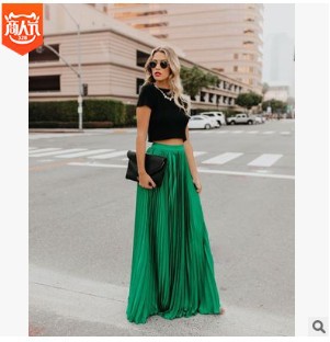 Summer 2021 new European and American style plus size mid-high waist pleated skirt women's large swing long skirt pleated long skirt
